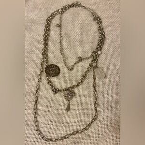 Vintage-Style Layered Chain Necklace with Filigree & Stone Charms